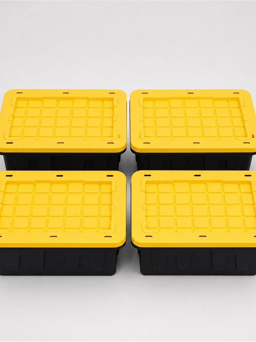Set of 4 Mini Storage Crates with Lids Stackable Organizer Bins Yellow & Black